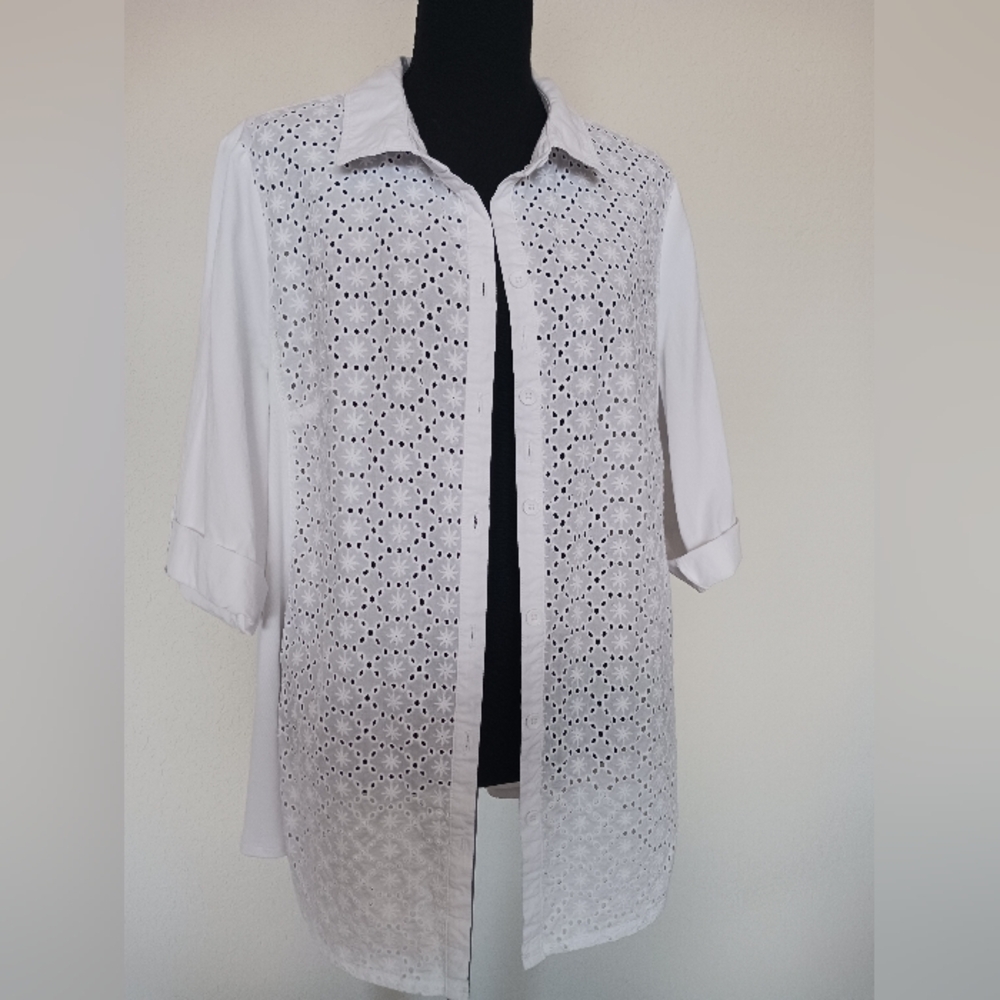 CATHERINES White Eyelet Blouse Shirt Size OX EUC